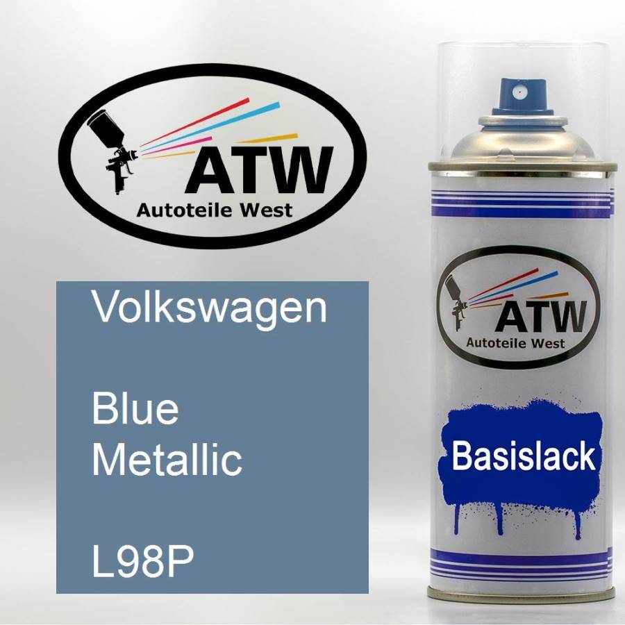 Volkswagen, Blue Metallic, L98P: 400ml Sprühdose, von ATW Autoteile West.